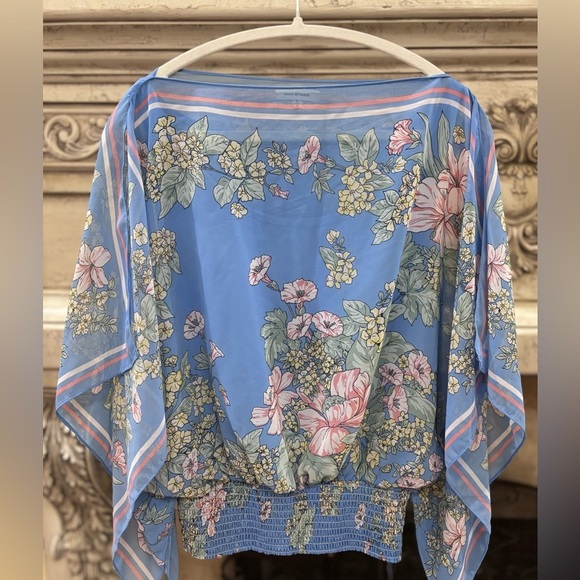 Max Studio Light Blue Floral Handkerchief Blouse Shirt Size Small - Picture 1 of 11